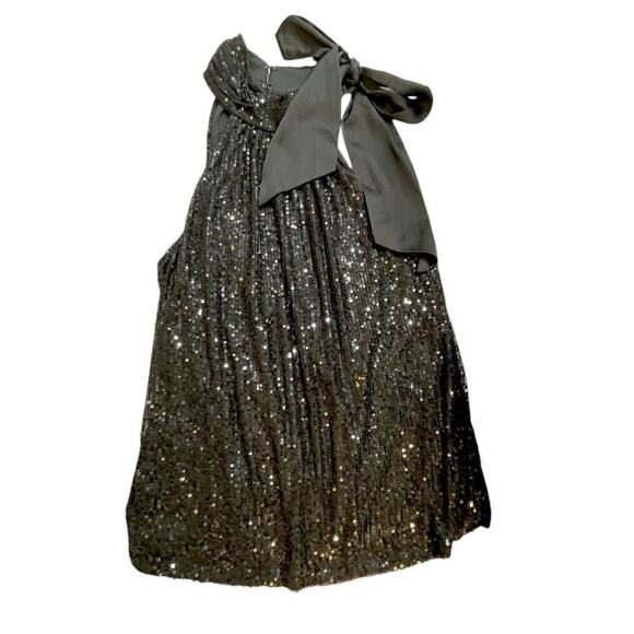 NEW Ramy Brook Women's Small Paula Sequined Tie Neck Halter Top Blouse Black - Picture 4 of 12